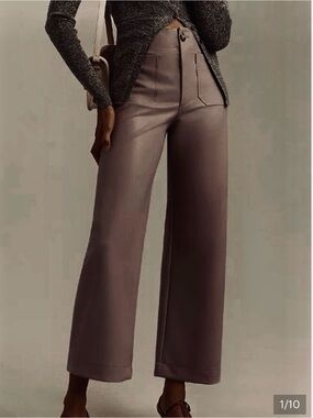 Mauve Anthropology The Colette High-Waist Wide-Leg Pants in Taupe Faux Leather